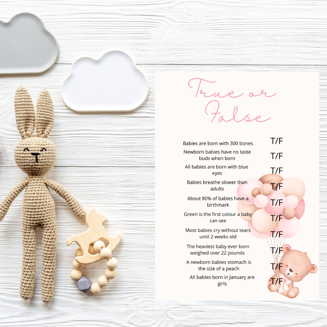 We can bearly wait pink Baby Shower True or False Game