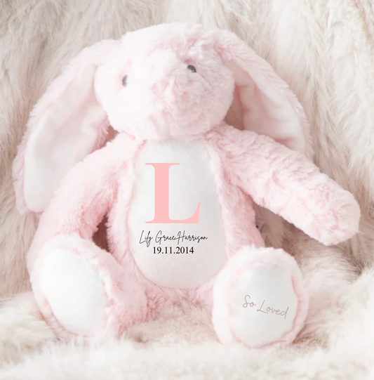 Personalised Name and initials New Baby Bunny Teddy