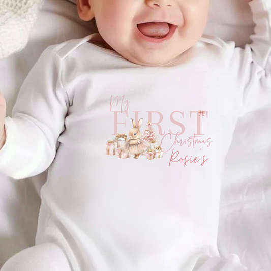 Personalised My First Christmas Bunny Sleepsuit