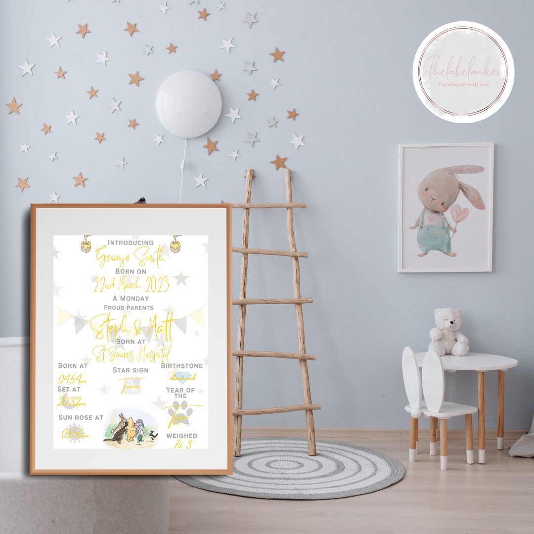 Winnie The Pooh Inspired Birth Print