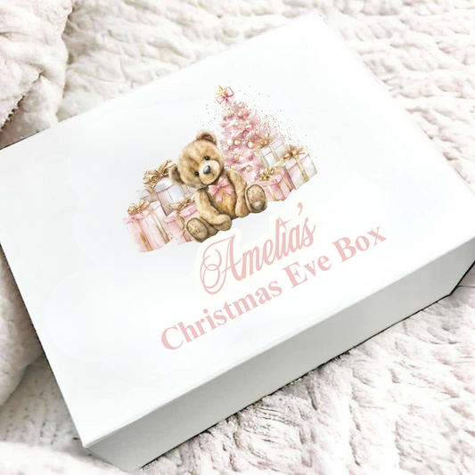 Personalised Pink Bear Christmas Eve Box