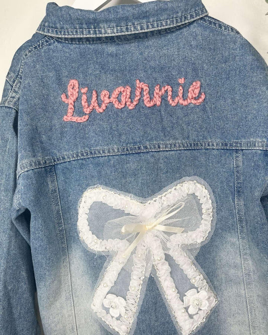 Personalised Hand Embroidery Bow Denim Jacket
