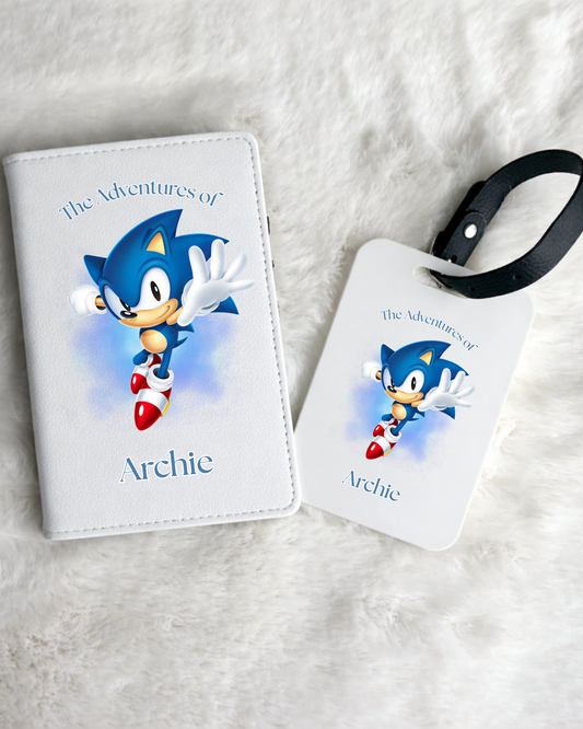 Personalised Sonic Passport Holder & Luggage Tag Set