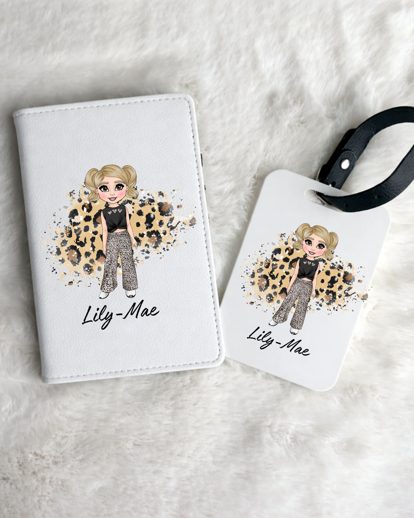 Personalised Leopard Print Girl Passport Holder And Luggage Tag