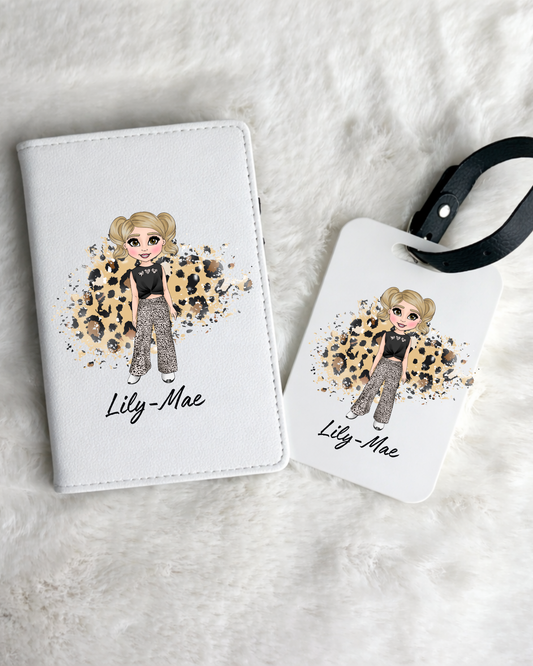 Personalised Leopard Print Girl Passport Holder And Luggage Tag