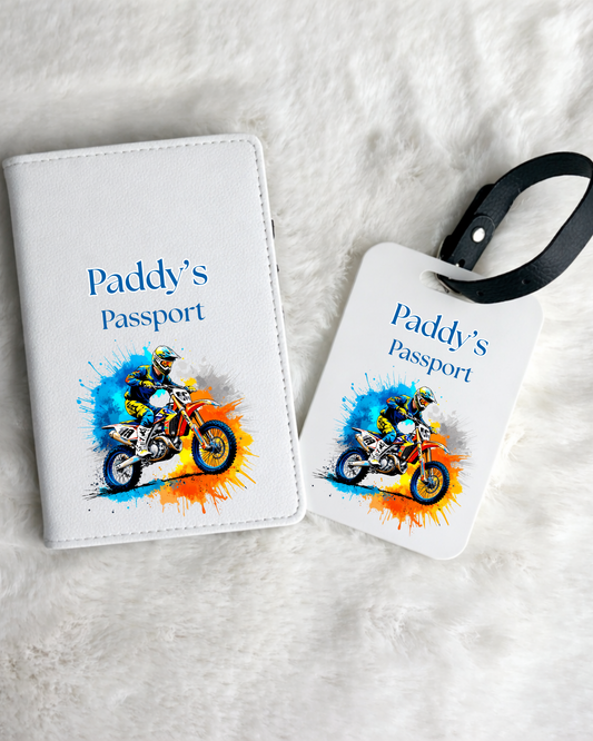 Personalised Boy Biking Passport Holder & Luggage Tag Set