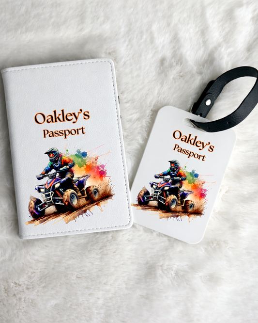 Personalised Quad Bike Passport Holder & Luggage Tag Set