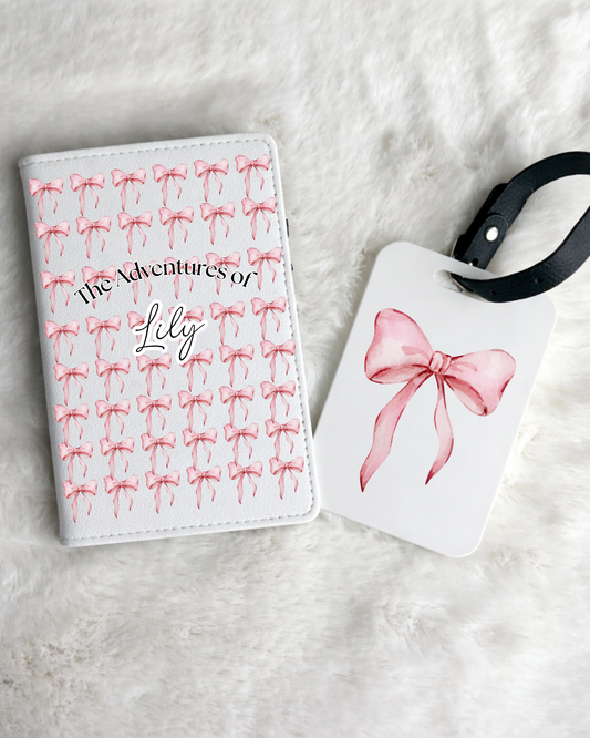 Personalised Pink Bow Passport Holder & Luggage Tag