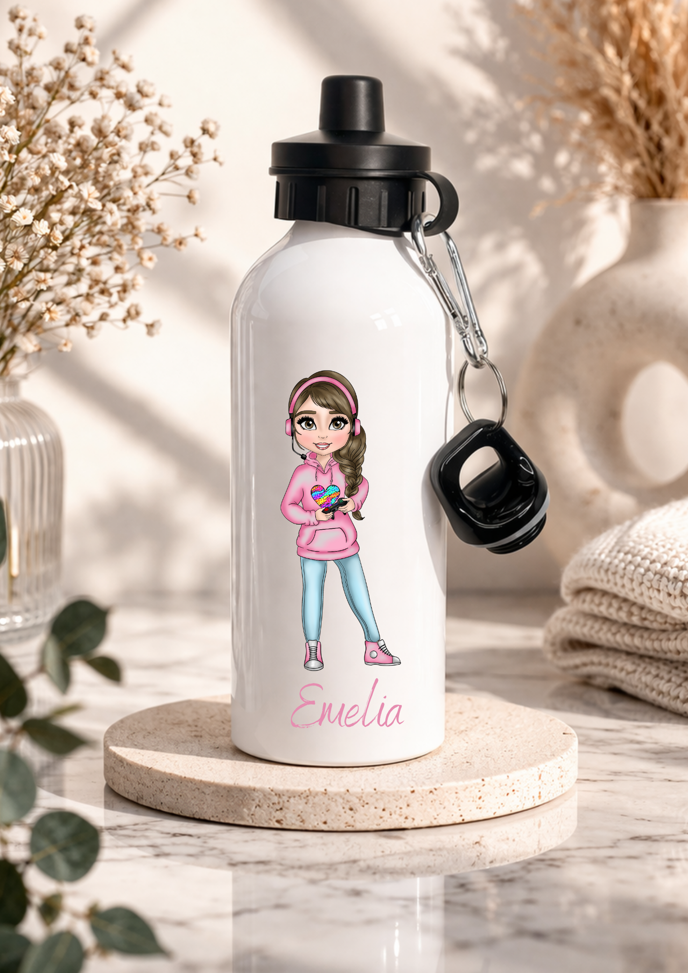 Personalised Gamer Girl Water Bottle