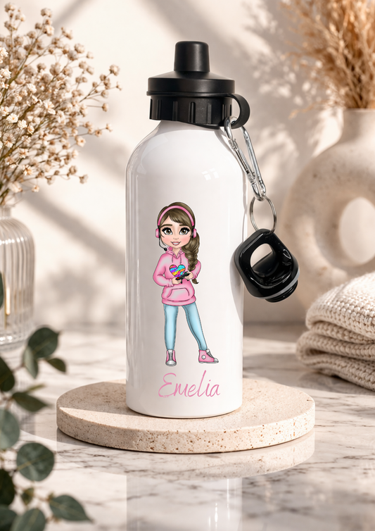 Personalised Gamer Girl Water Bottle