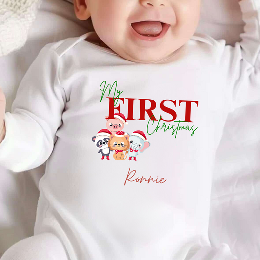 Personalised My First Christmas Safari Animals Sleepsuit
