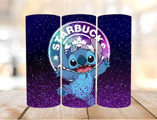 Purple Glitter Effect Stitch Tumbler