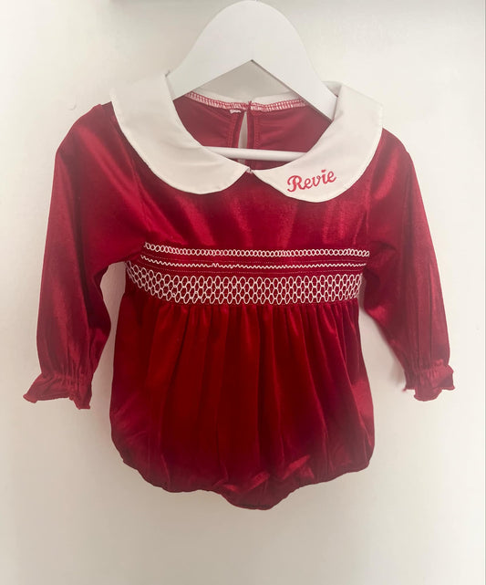 Personalised Embroidery Red Christmas Baby Girl Romper