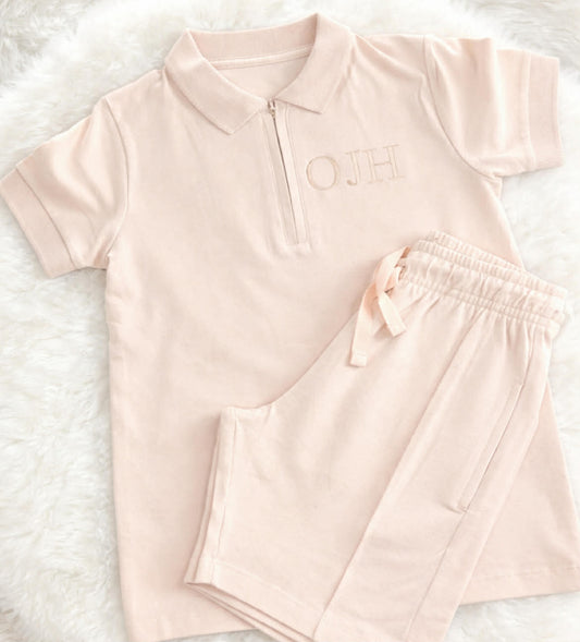 Personalised Boys Zip Up Embroidered Top And Short Set