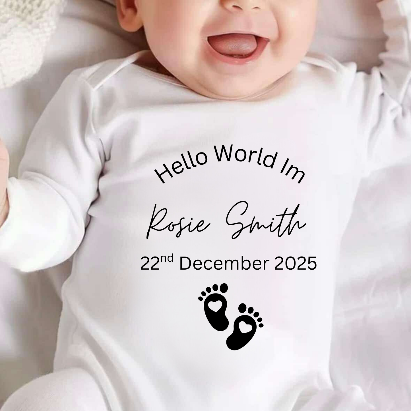 Personalised Hello World Baby Announcement Sleepsuit