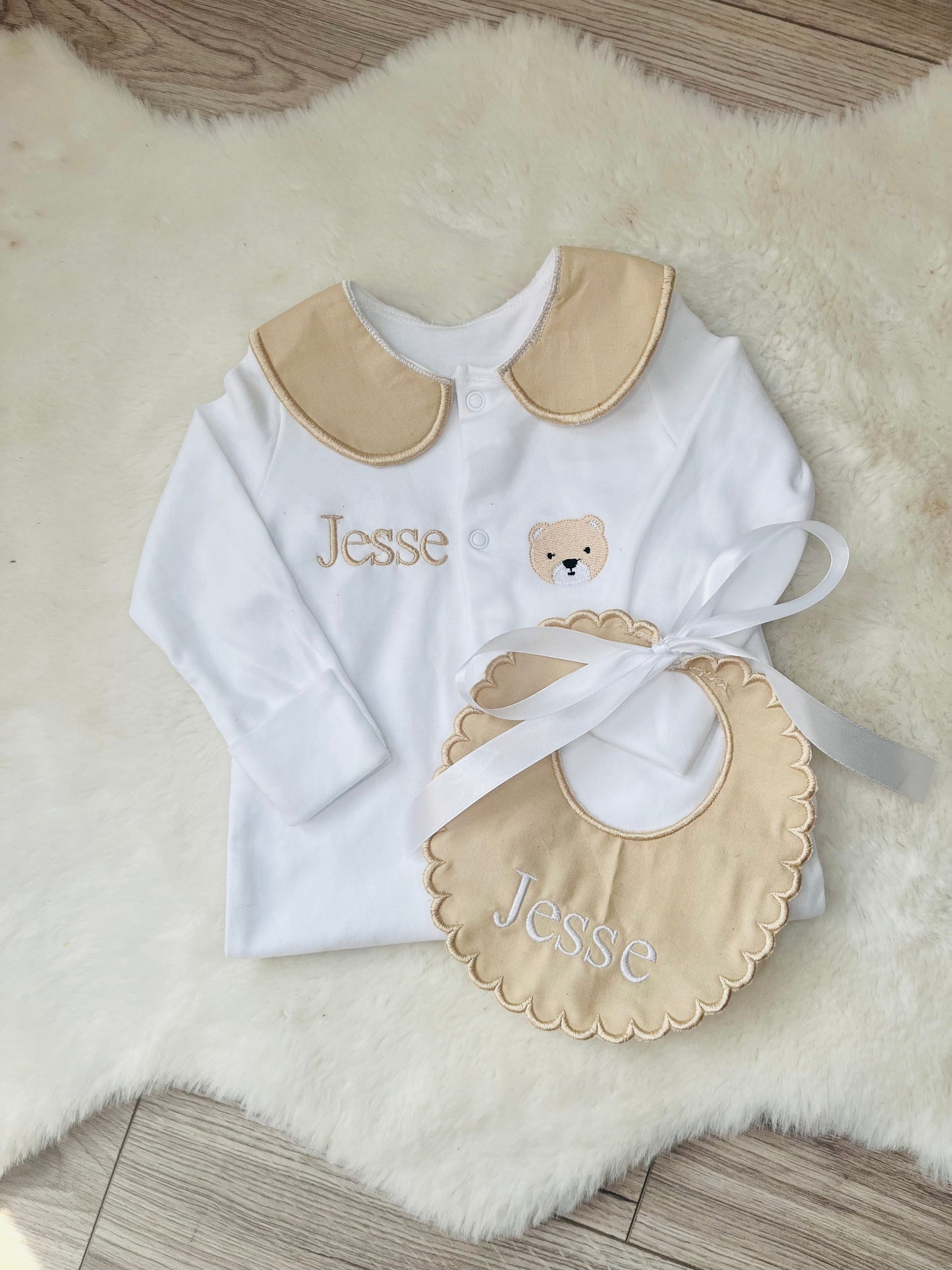 Personalised Collared Baby Sleepsuit & Bib