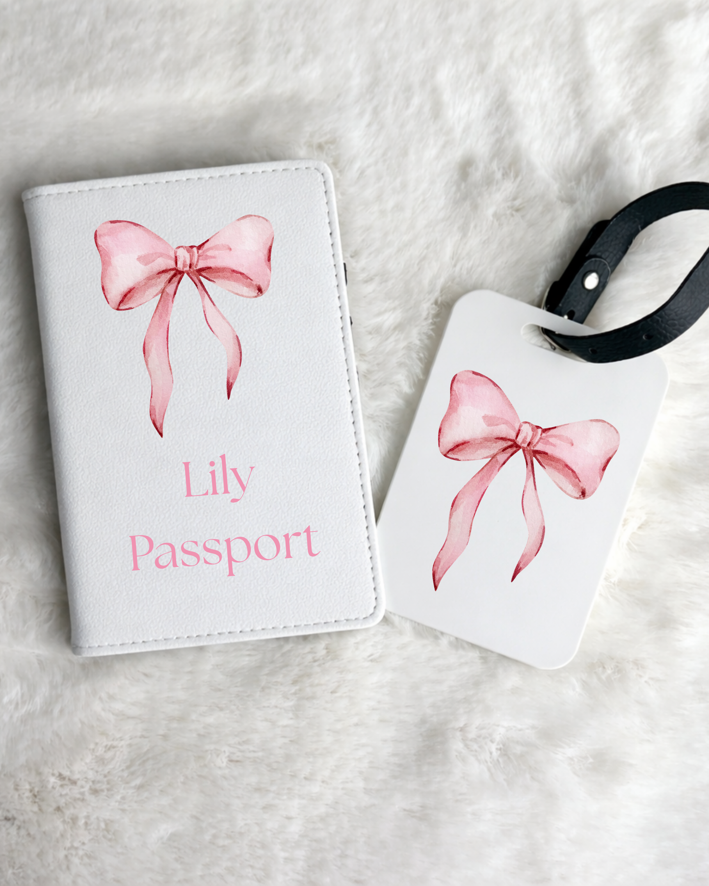 Personalised Bow Passport Holder & Luggage Tag