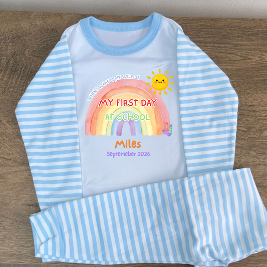 Personalised When I wake up I'll be starting school pyjamas-Rainbow
