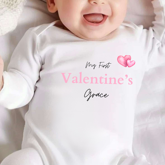 Personalised My First Valentines Day Baby Sleepsuit