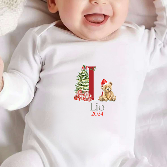 Personalised Christmas Bear Sleepsuit