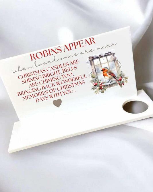 Personalised When Robins Appear Memorial Tea Light Holder