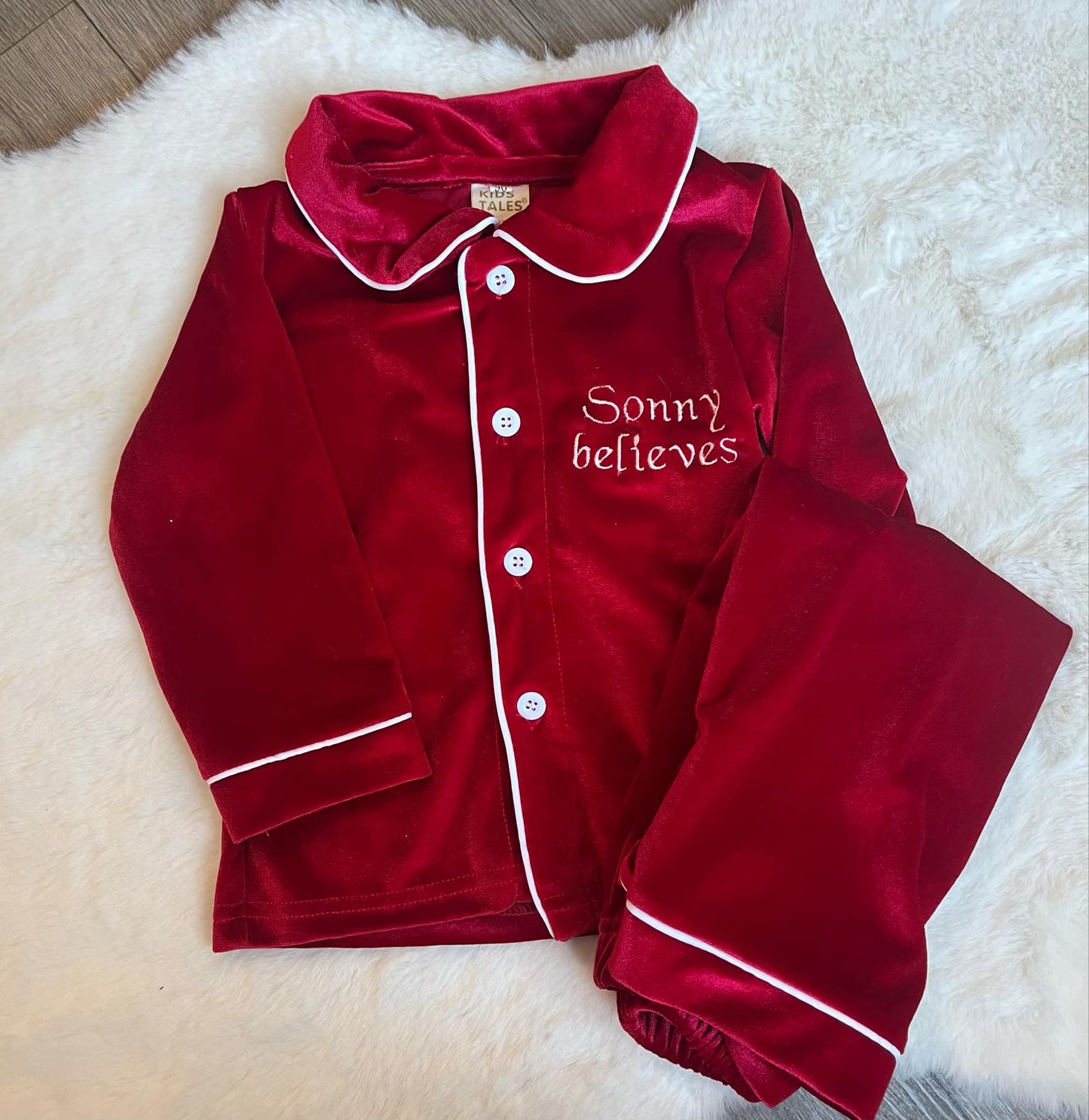 Personalised Velour Christmas Embroidery Pyjamas