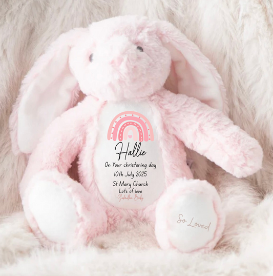 Personalised Rainbow Themed Christening Teddy