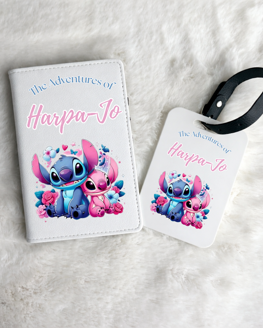 Personalised Angel & Stitch Passport Holder & Luggage Tag Set