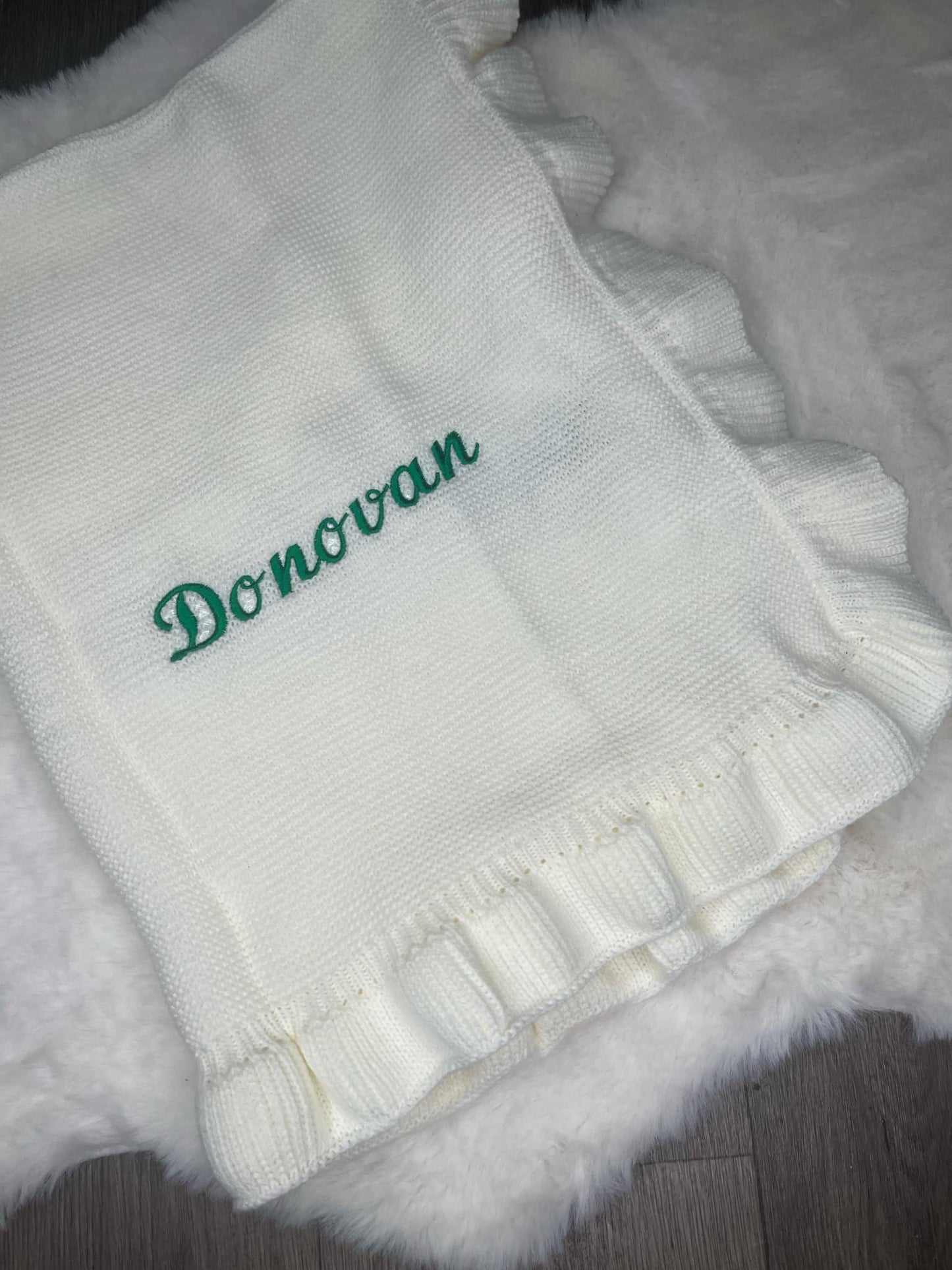 Personalised Embroidered Frilly Baby Blanket