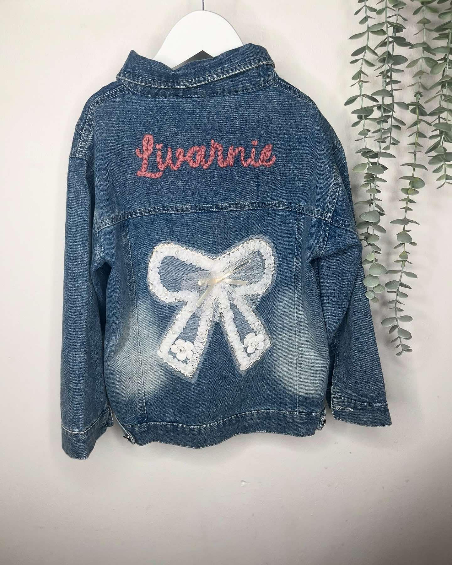 Personalised Hand Embroidery Bow Denim Jacket
