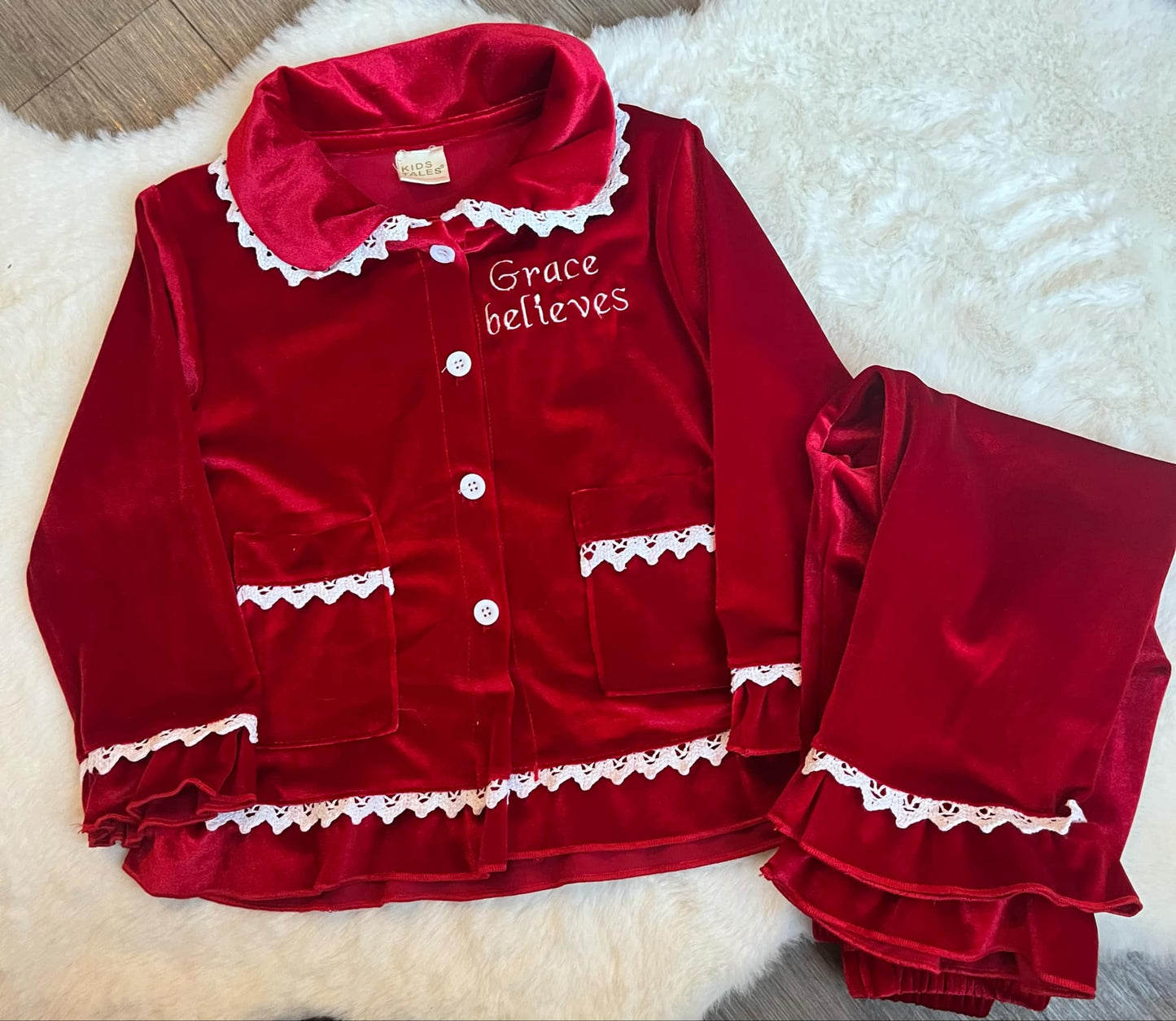 Personalised Velour Christmas Embroidery Pyjamas