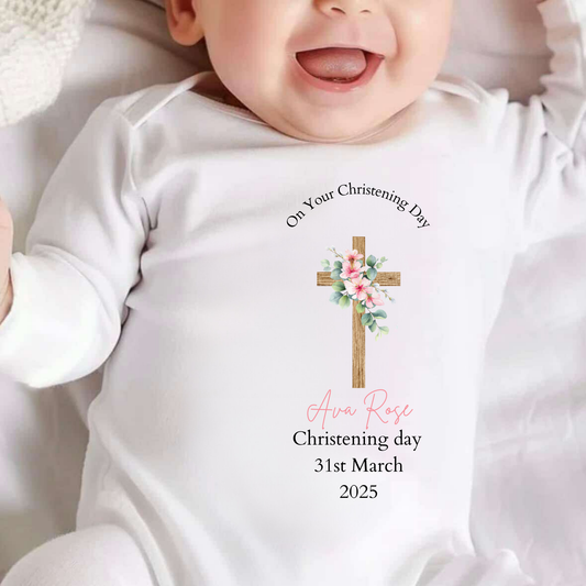 Personalised On Your Christening Day Baby Sleepsuit