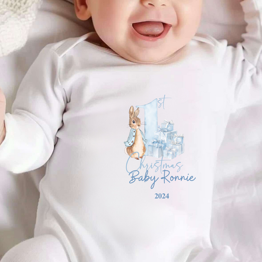 Personalised My First Christmas Rabbit Sleepsuit