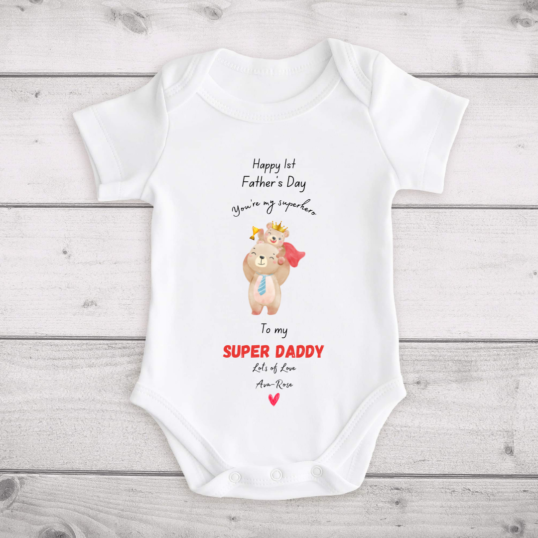 Super Daddy Fathers Day Personalised Baby Vest
