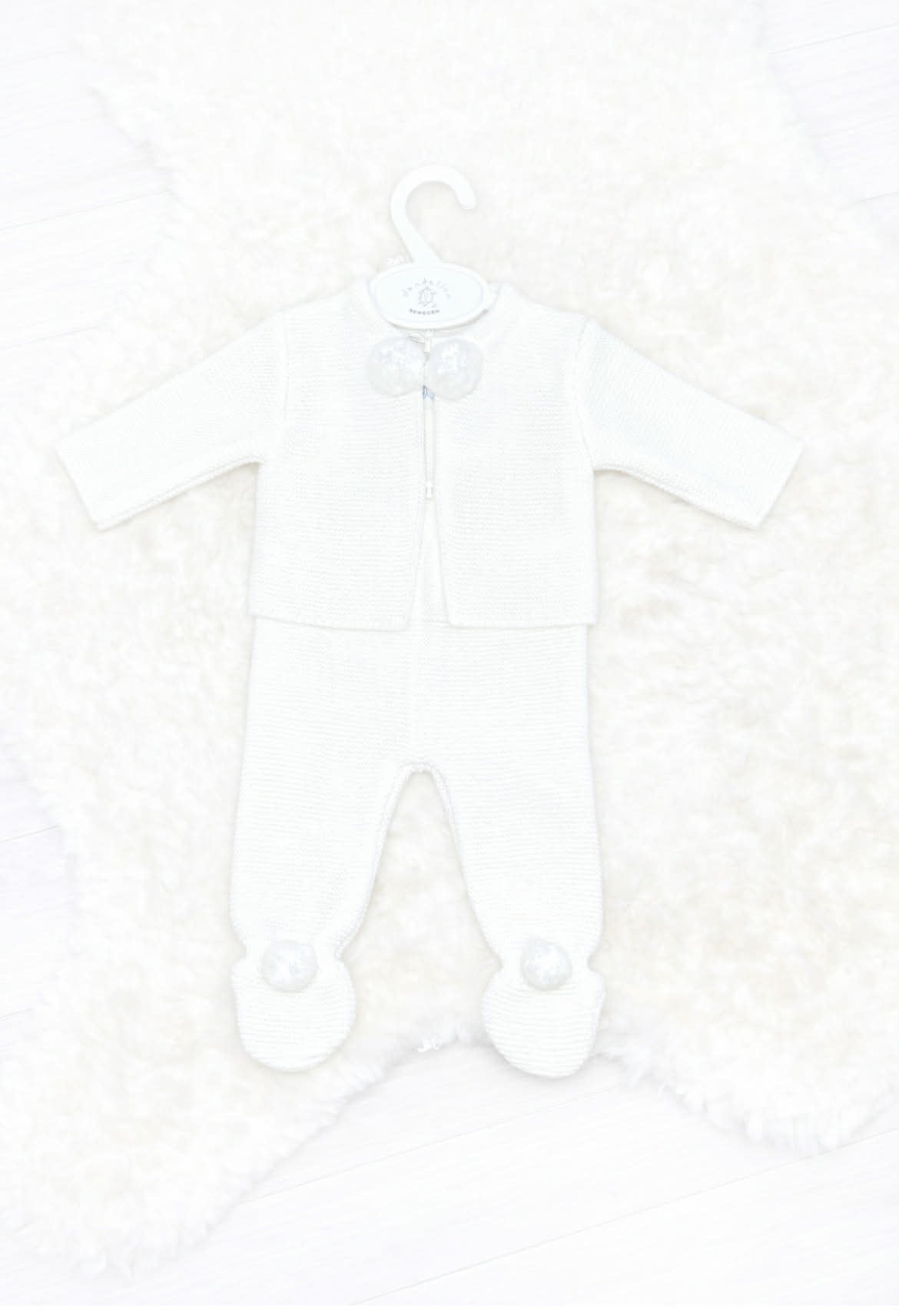 Personalised White Ribbed Baby Pom Pom Set
