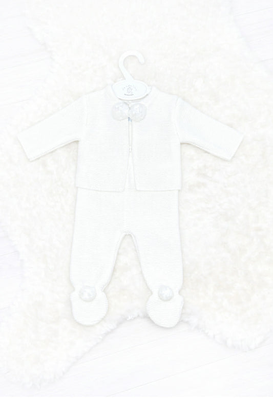 Personalised White Ribbed Baby Pom Pom Set