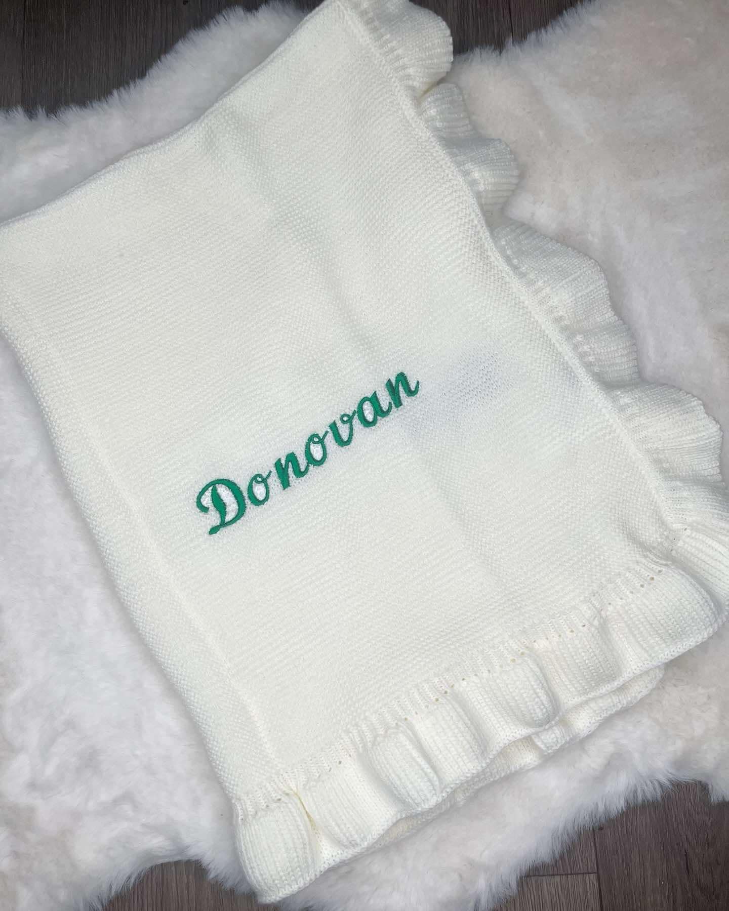 Personalised Embroidered Frilly Baby Blanket