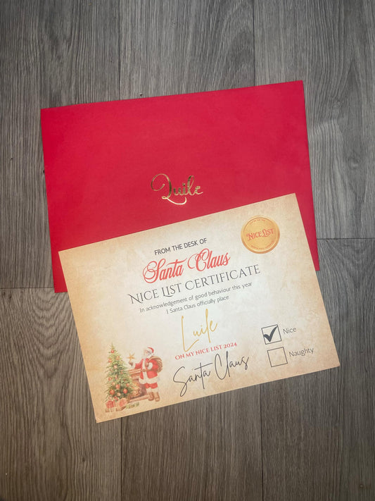 Personalised Santa Claus Nice List Certifcate