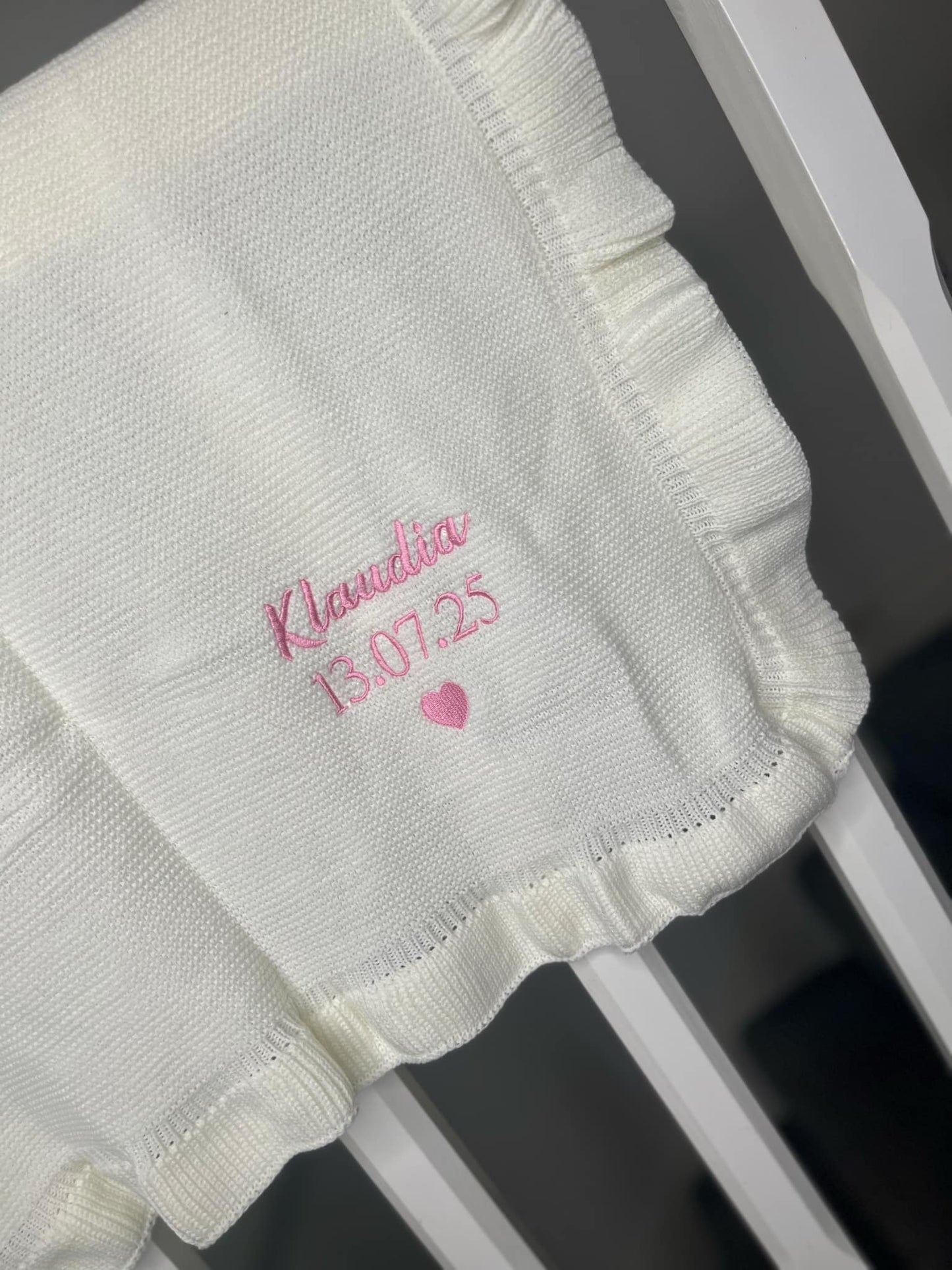Personalised Embroidered Frilly Baby Blanket
