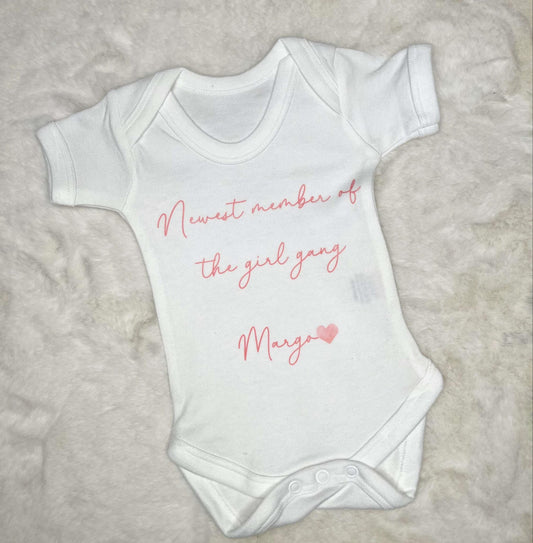 Personalised Newest Member Of The Gang Baby Vest