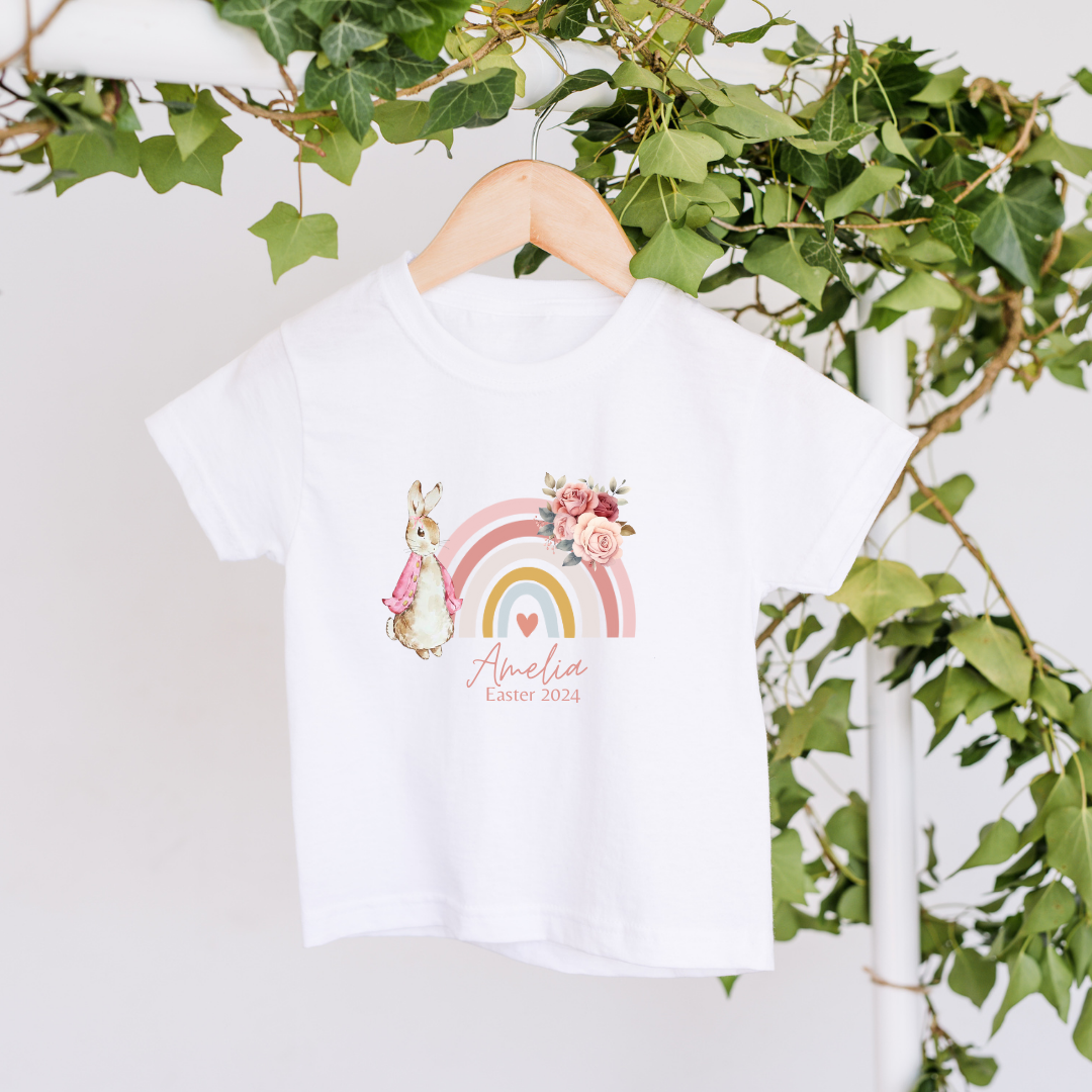 Flospy Rabbit Rainbow Easter Personalised T-shirt