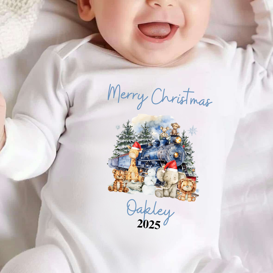 Personalised Merry Christmas Safari Sleepsuit