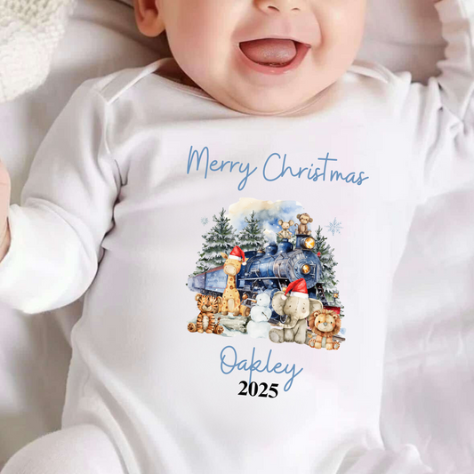Personalised Merry Christmas Safari Sleepsuit