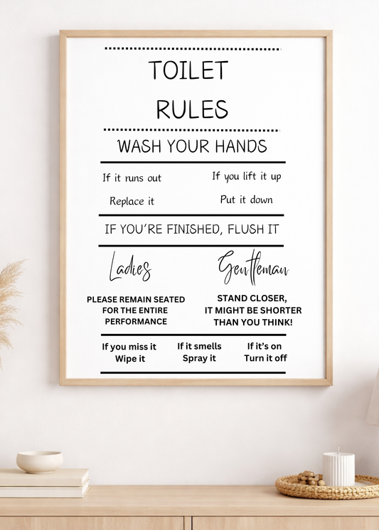 A4 Toliet Rules Bathroom Print