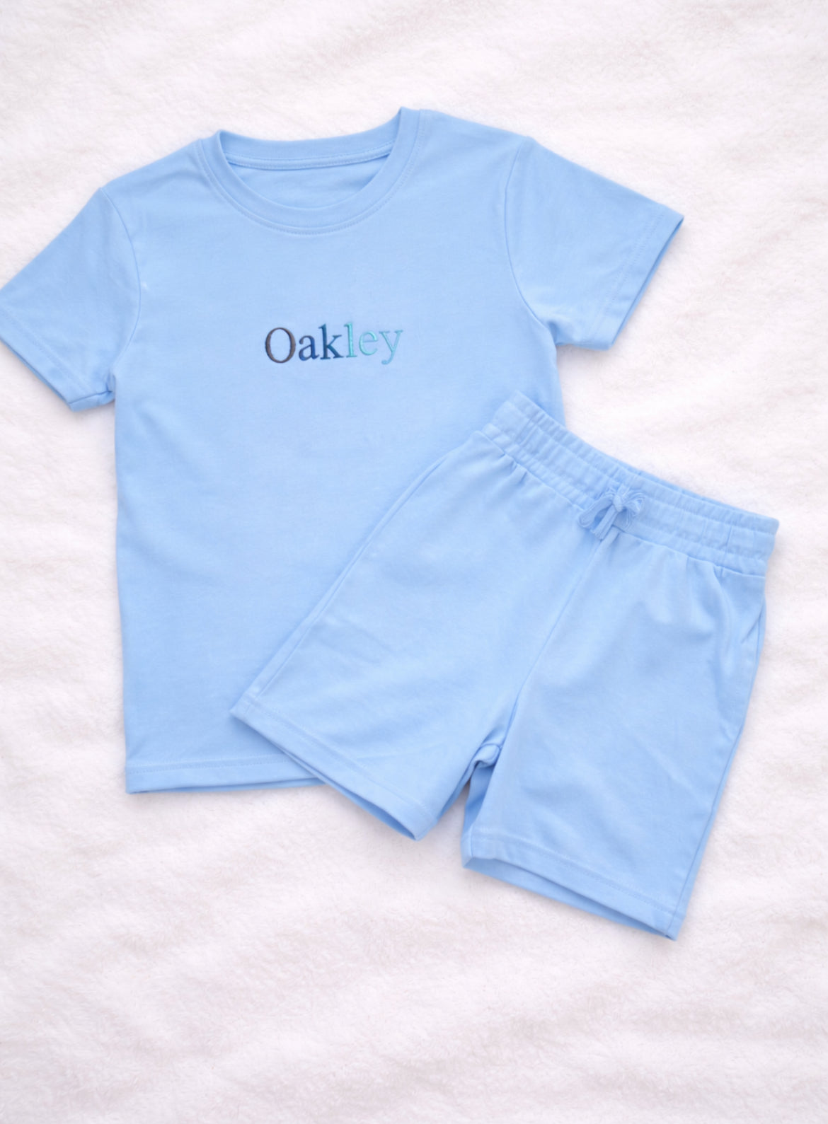 Blue  Basic Embroidered Children Top And Short Set