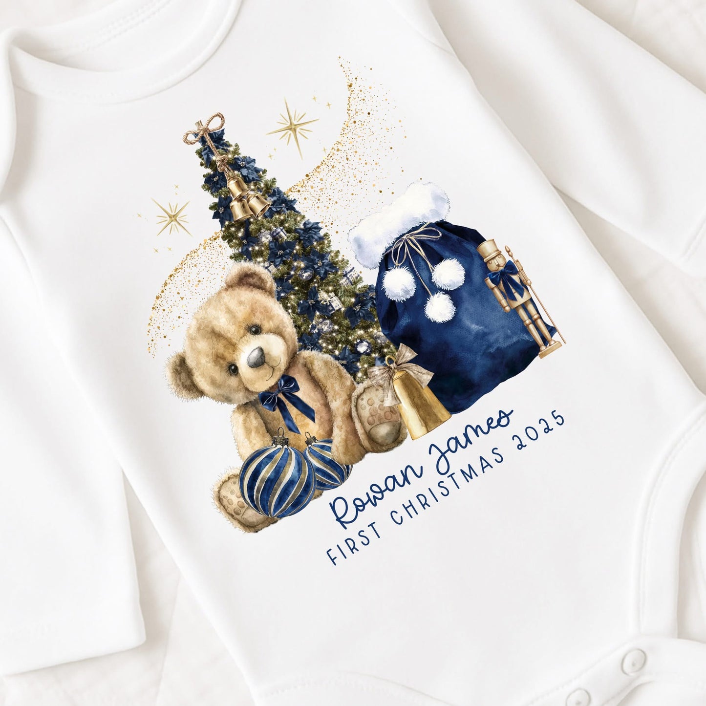 Personalised My First Christmas Navy Bear Baby Vest