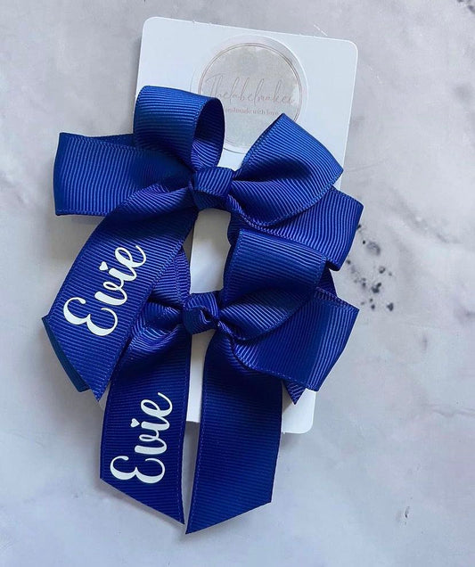 4inch Blue Hair Bow with name in white.