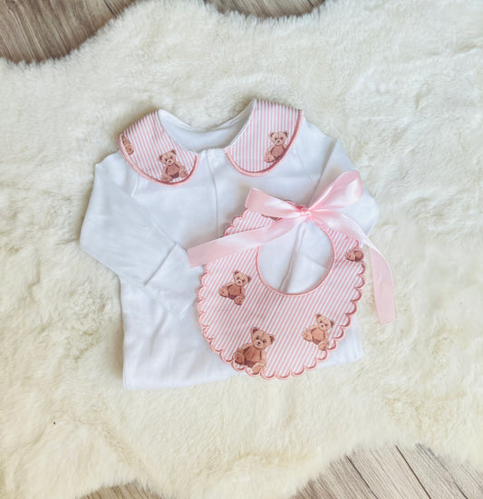 Personalised Collared Baby Sleepsuit & Bib
