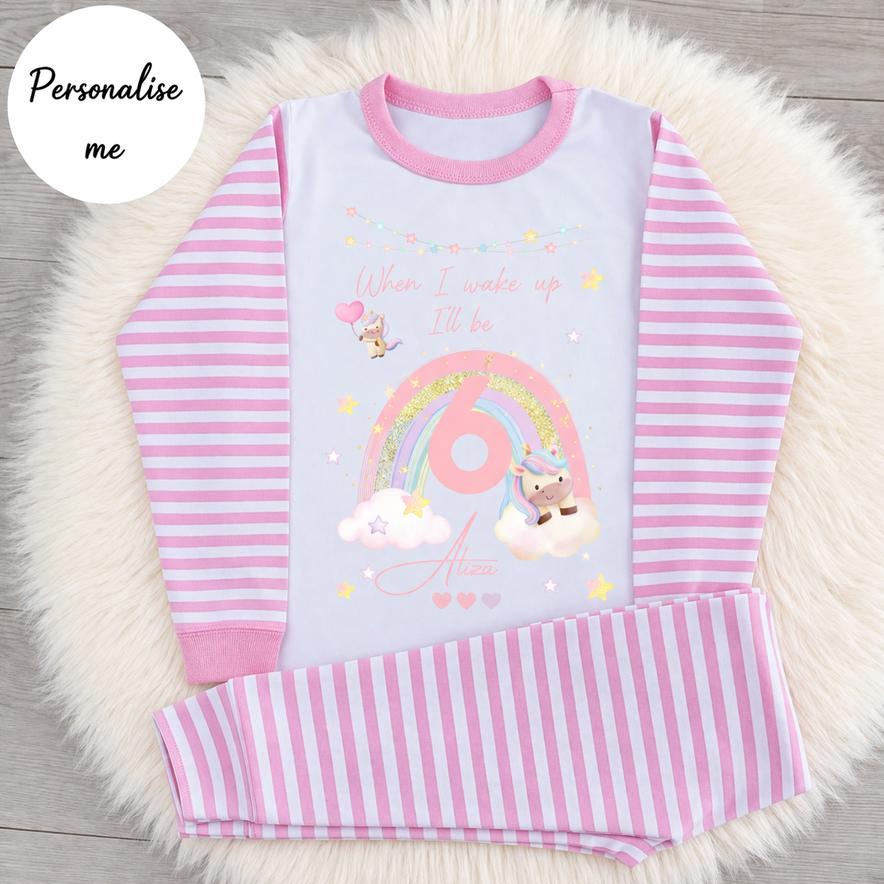 Personalised  Unicorn &  Rainbow Birthday Pyjamas