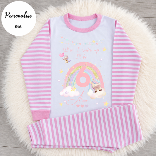 Personalised  Unicorn &  Rainbow Birthday Pyjamas